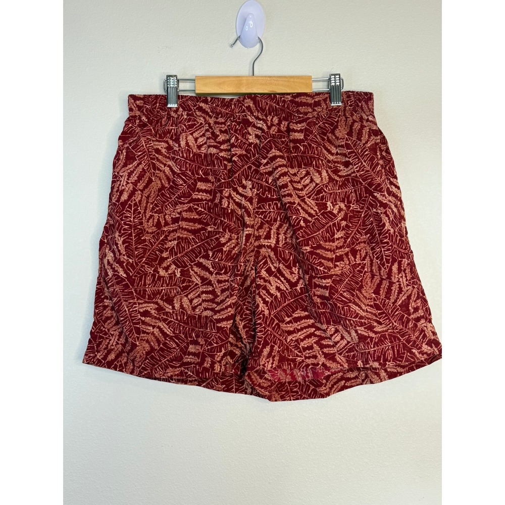 L.L Bean Mens Burgundy Tropical Leaf Print Supplex Mesh Lined Swim Trunks M